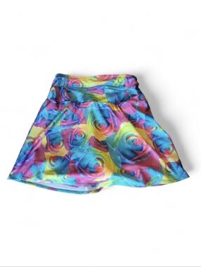 Vibrant Rainbow Rose Print- Multicolor Athletic Skort Sx XS By Sparkle Skirts